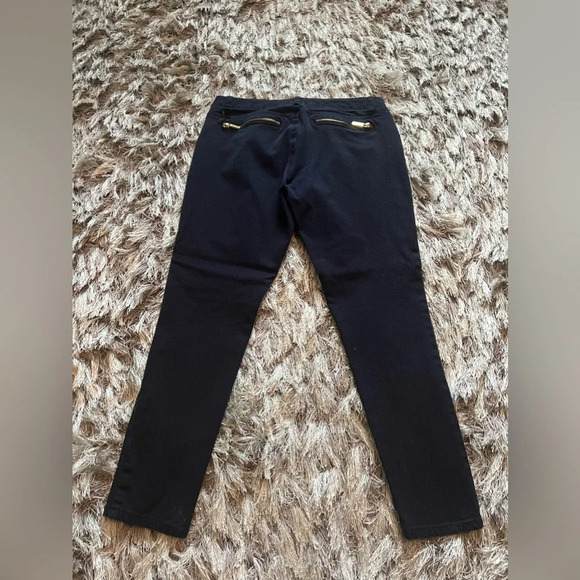 Michael Kors Black Exposed Zipper Ankle Zip Moto Navy Blue Skinny Pants Size 8 - Picture 6 of 7